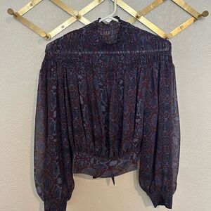 Chic Snake Print Blouse - Blue and Purple